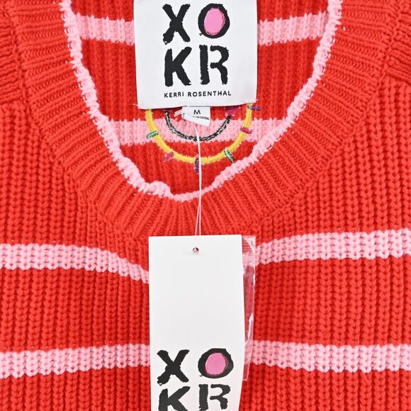 KERRI ROSENTHAL Sweater Vest Womens Siz M Red Pink Striped Heart Smiley Face NEW - Picture 4 of 11